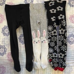 Kids' Colorful Tights Bundle: Sizes 12-24 - Black, Floral & White With Bunnies
